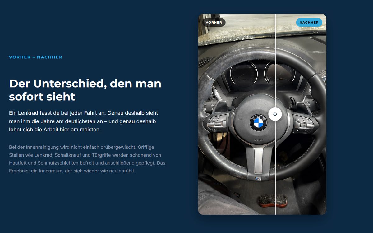 Vorher-Nachher-Vergleich eines gereinigten Lenkrads bei MF-CarClean