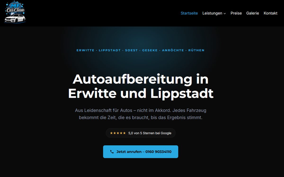 Startseite von MF-CarClean, Autoaufbereitung in Erwitte